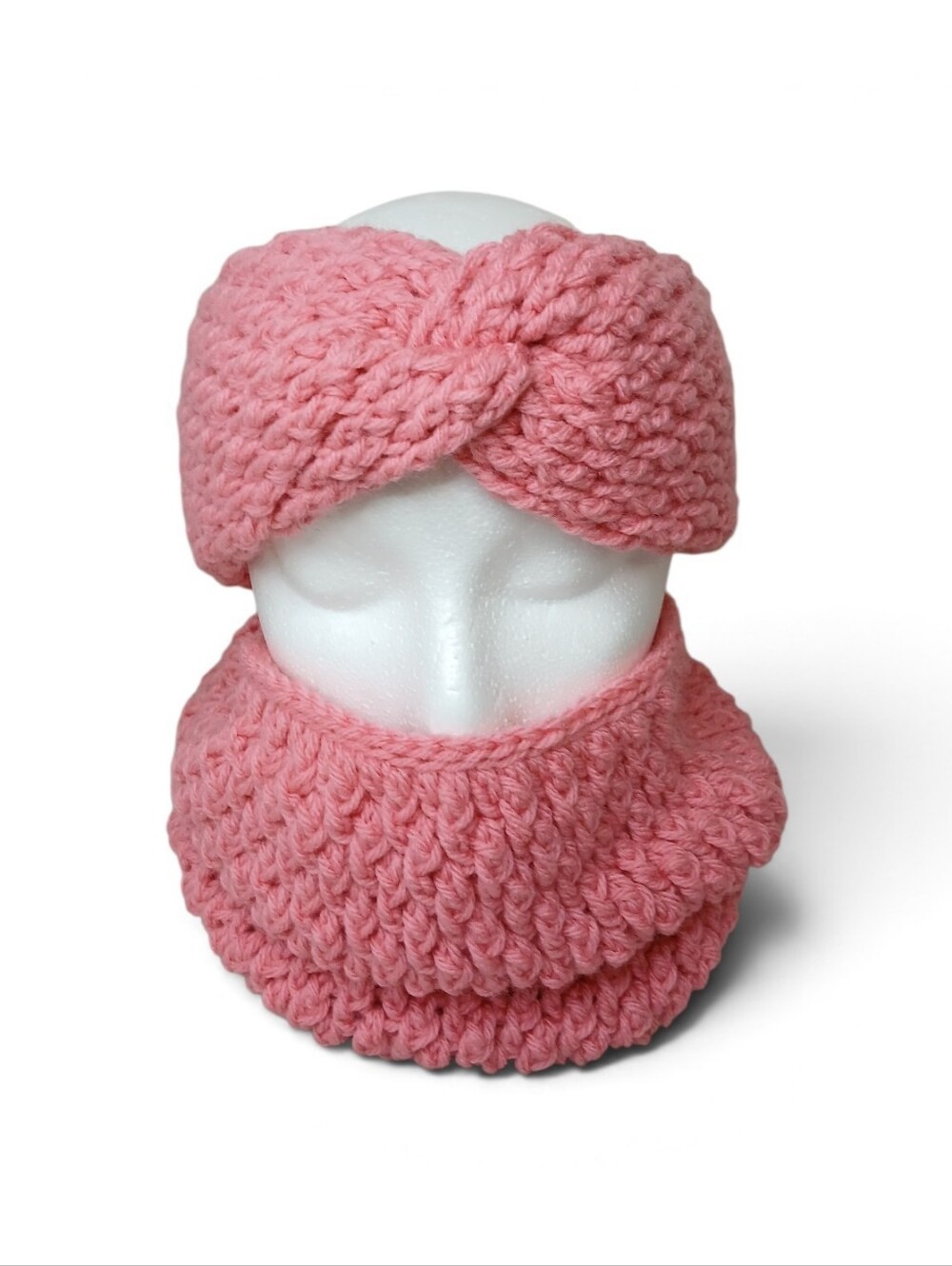 Handmade Pink Crochet Headband and Neck Warmer Set